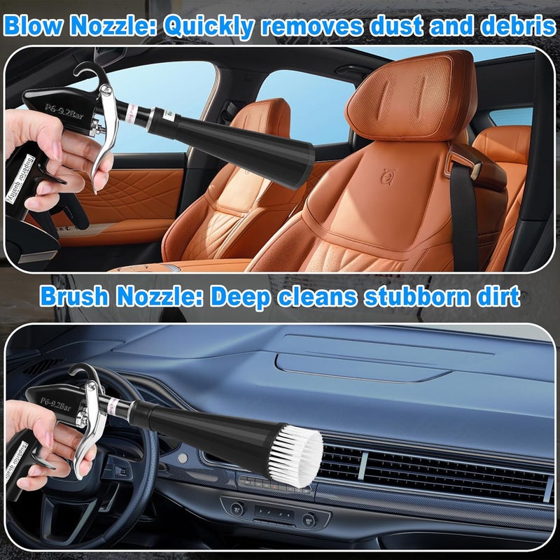 phepetroll Air Blow Gun Car Detailing Dry Cleaning Gun High Pressure Cleaning Tool, Dryer Blower for Car Surfaces Quickly Blasts Dust, Works with Air Compressor (Black, 2 Set Nozzle) - Image 4